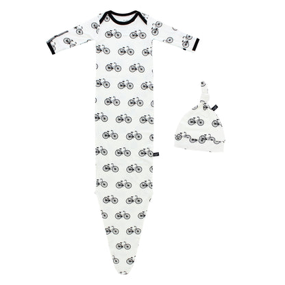 Bikes Bamboo Knotted Newborn Gown + Hat Set - Peregrine Kidswear - Newborn Gown + Hat Sets -
