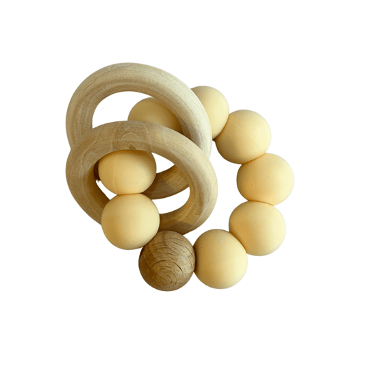 Silicone and Beech Wood Beaded Rattle Teether - Peregrine Kidswear - teether - Yellow